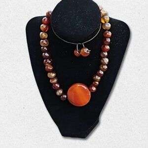 Earthy Tones Carnelian Stones Cord Necklace Must-Tie Design Brown/Orange W OS